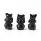 Black Obsidian Cat Carvings Wholesale See No Evil, Hear No Evil, Speak No Evil, Free Form 1set