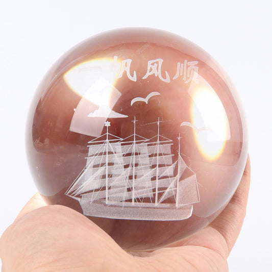 3D Inner Carving Statue Decor Glass Crystal Sphere Ball for Home Office Table