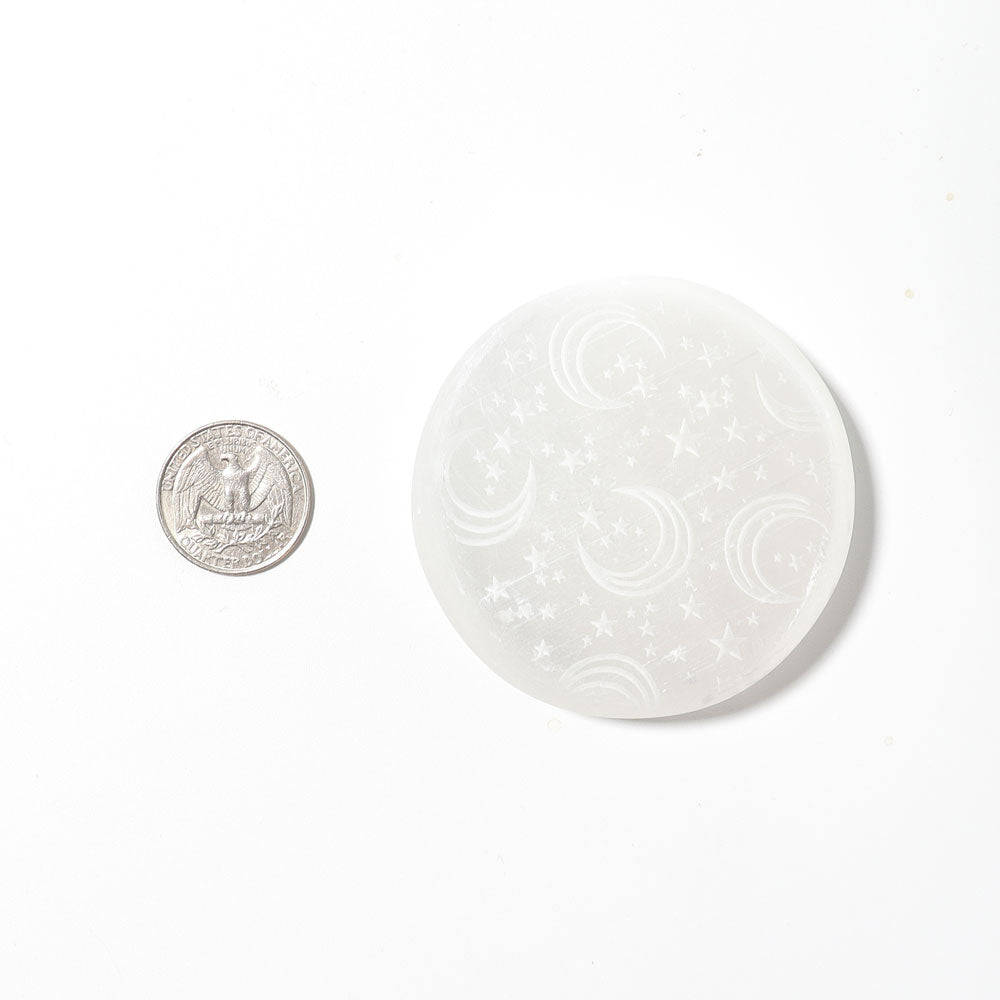 2.5“ Laser Engraved Round Selenite Palm Stone
