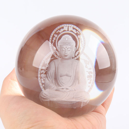 3D Inner Carving Statue Decor Glass Crystal Sphere Ball for Home Office Table