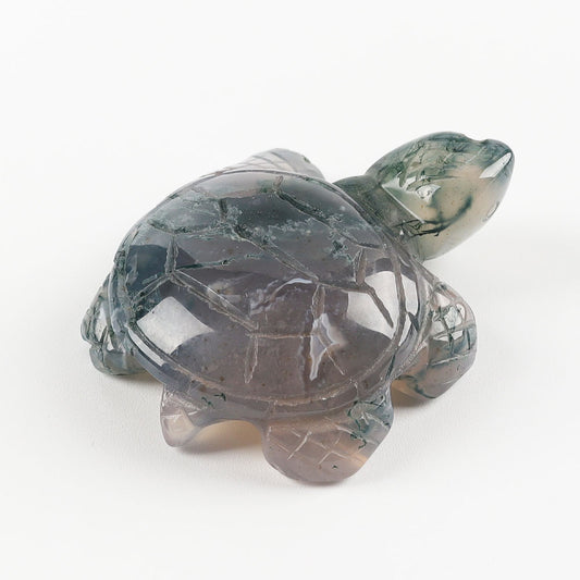 Crystal Carving Moss Agate Turtle Figurine