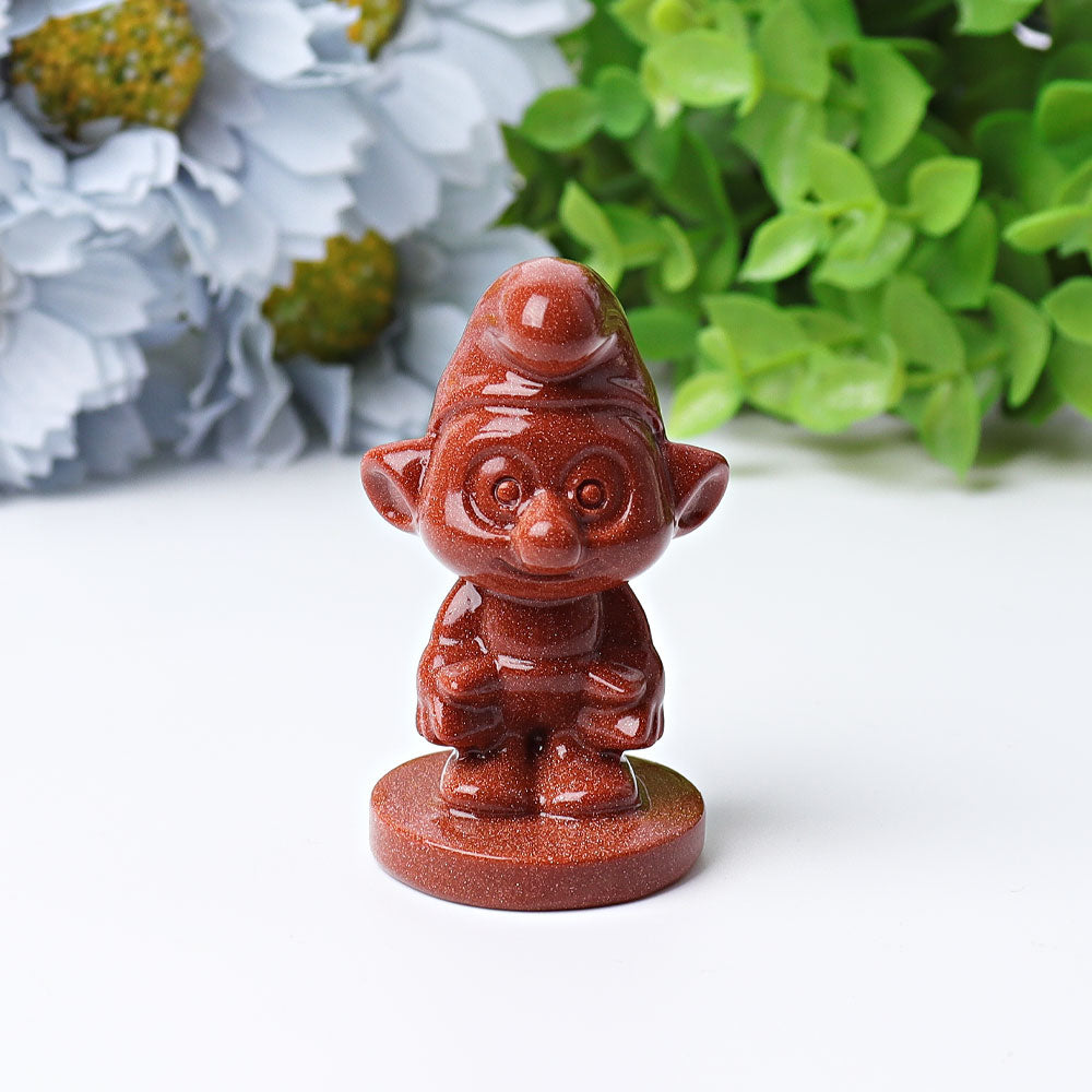 2.1" Blue Golden Sandstone Smurfs Crystal Carvings