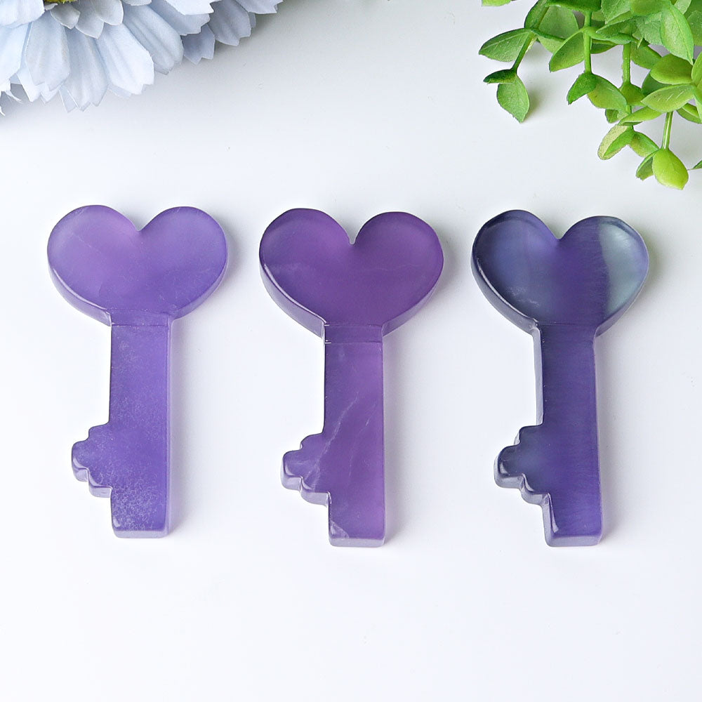 3" Fluorite Heart Key Crystal Carvings