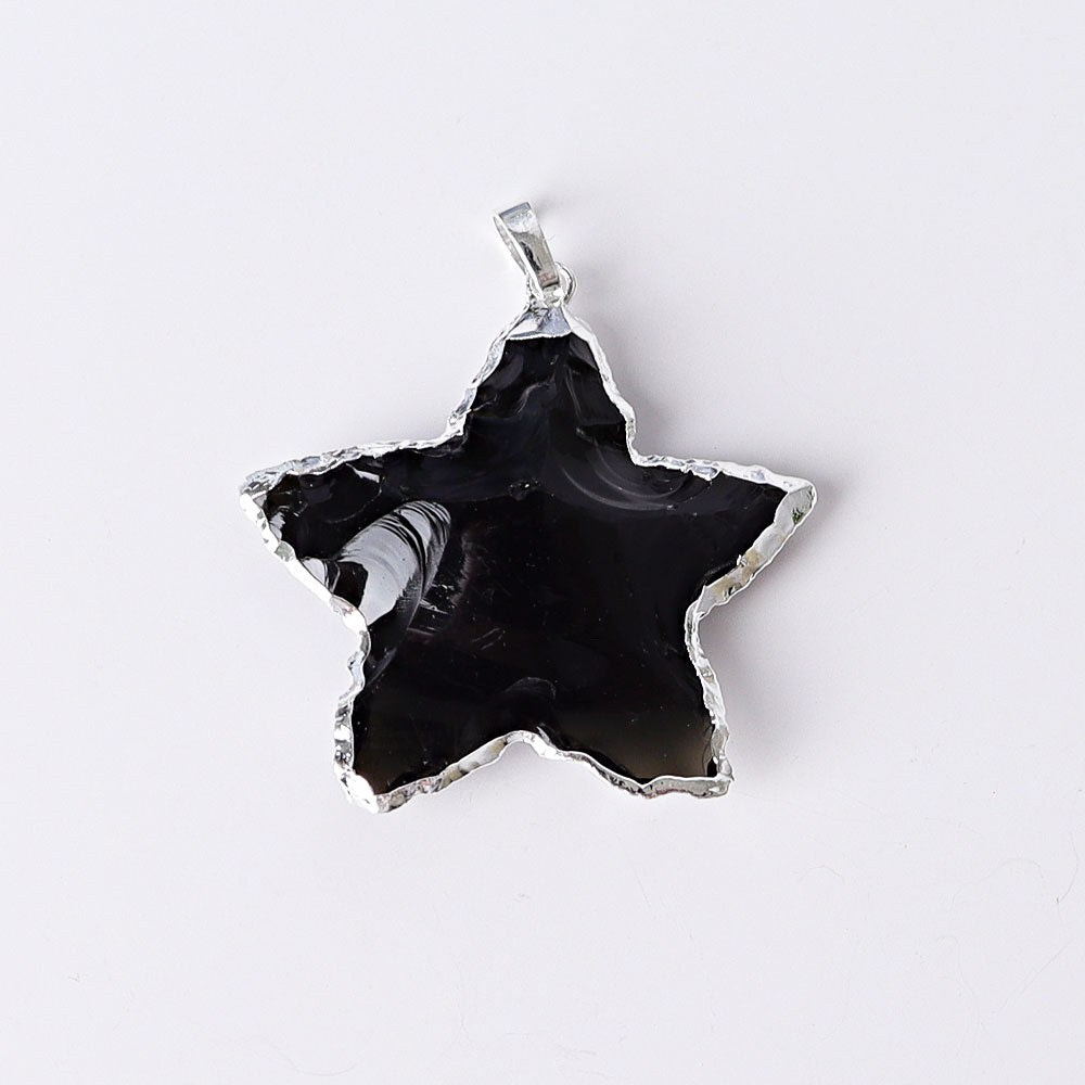 Raw Rose Quartz Black Obsidian Clear Quartz Pendant