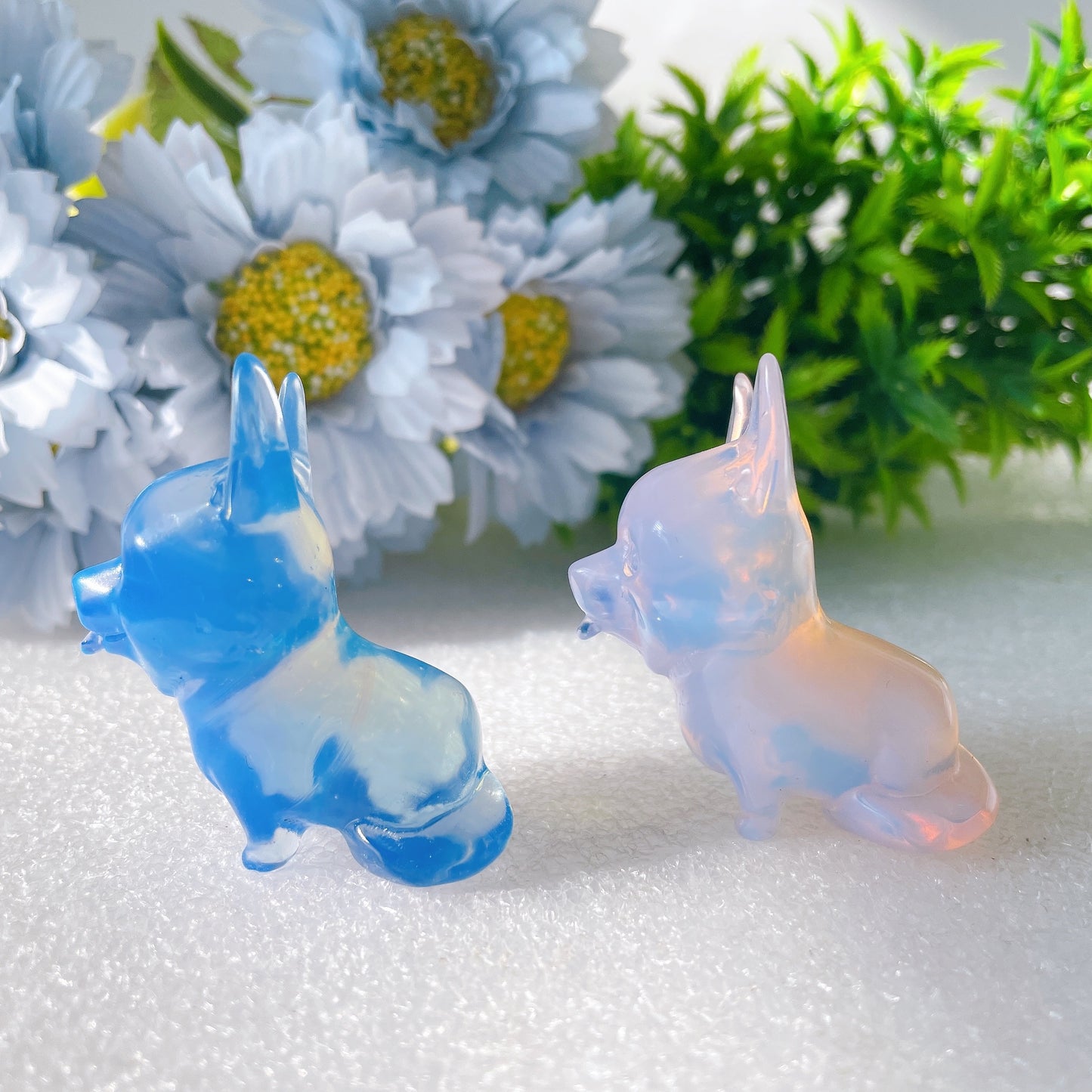 2" Pink Blue Opalite Dog Crystal Carvings