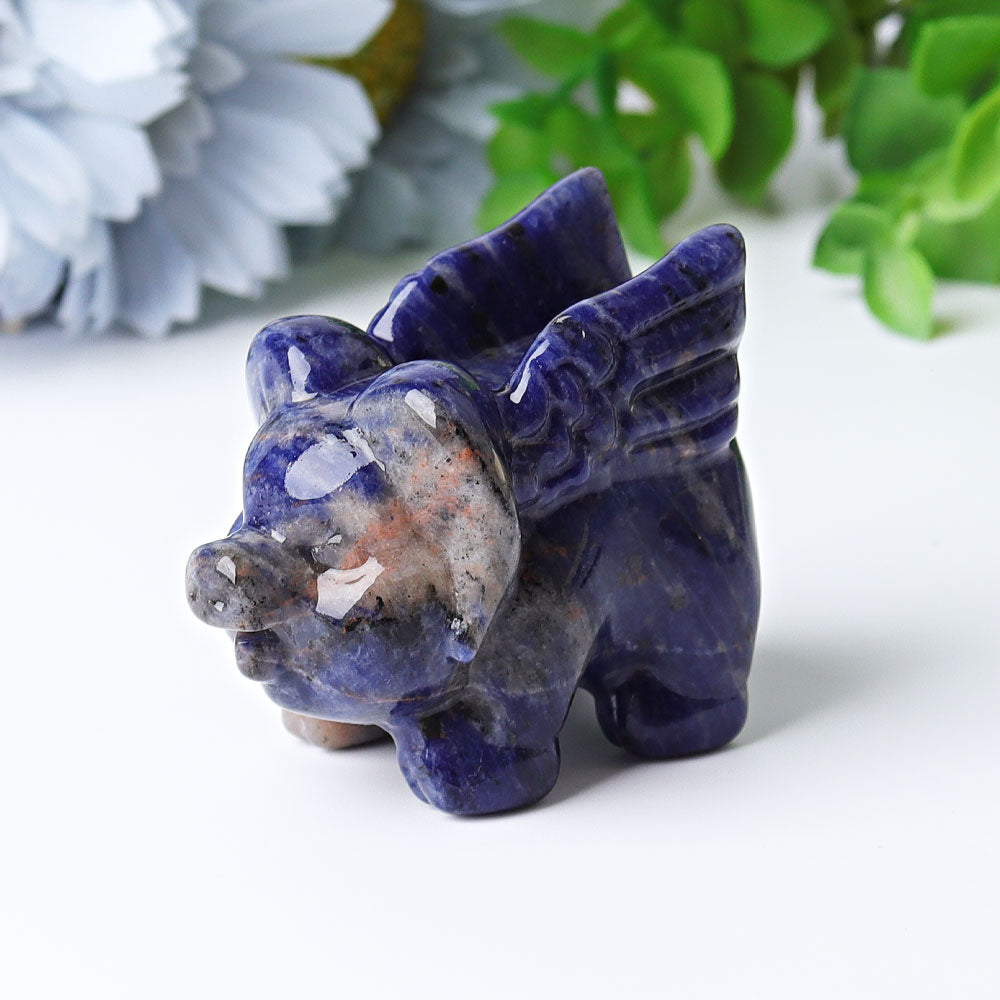 2.3" Sodalite Flying Pig Crystal Carvings