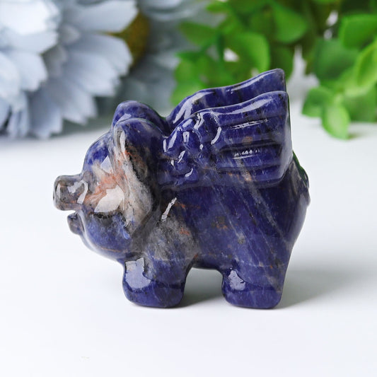 2.3" Sodalite Flying Pig Crystal Carvings