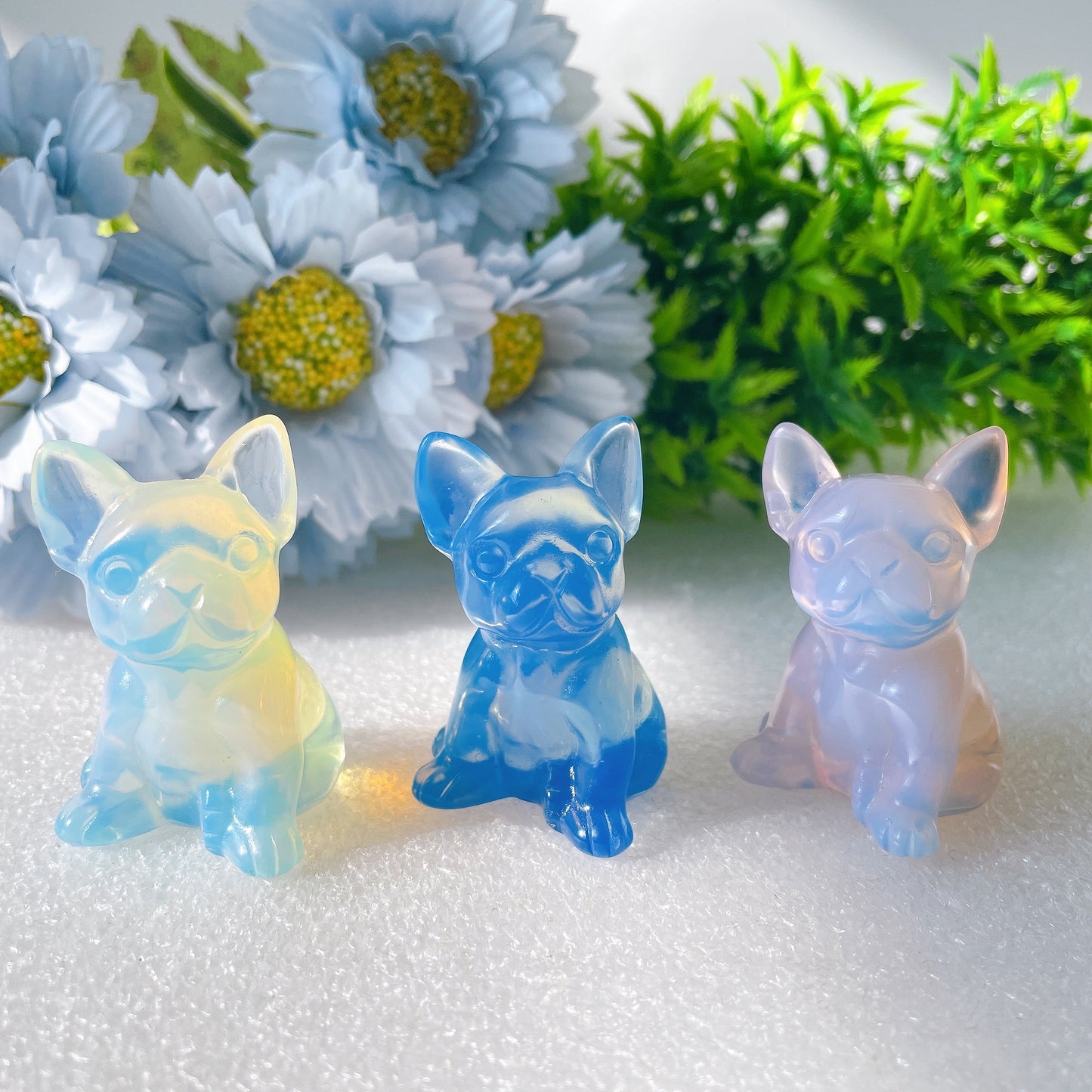 1.9" Pink Blue Opalite Bull Dog Crystal Carvings