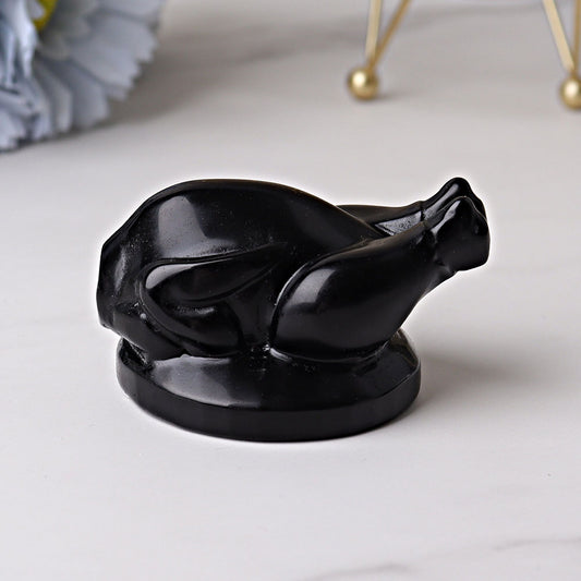 2.35" Black Obsidian Roast Turkey Crystal Carvings