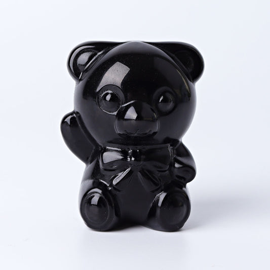 2.7" Black Obsidian Toy Bear Crystal Carvings