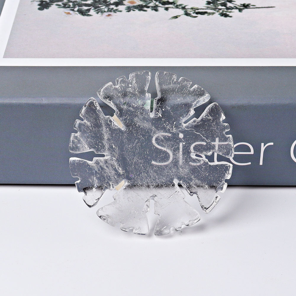 2" Rose Quartz Clear Quartz Snowflake Shape Crystal Carvings
