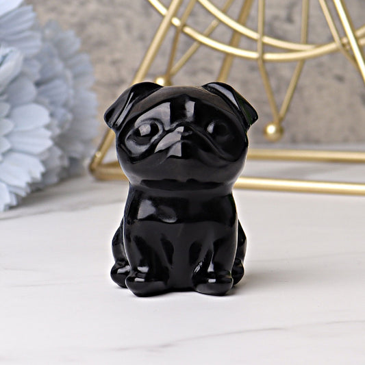 2.3" Black Obsidian Pug Dog Crystal Carvings