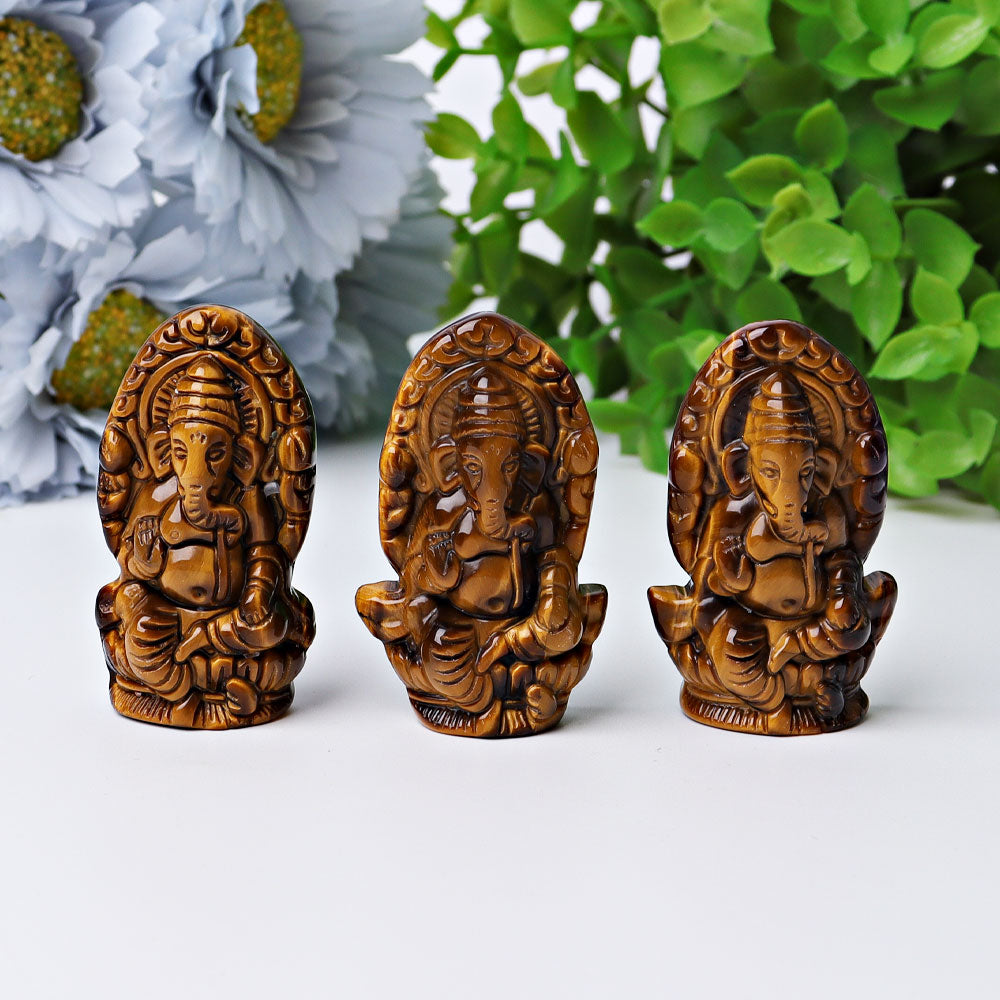 1.9" Tiger's Eye Ganesha Crystal Carving