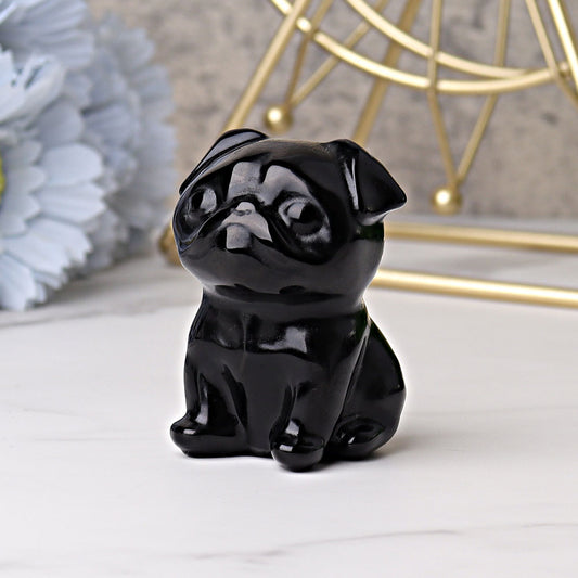 2.3" Black Obsidian Pug Dog Crystal Carvings