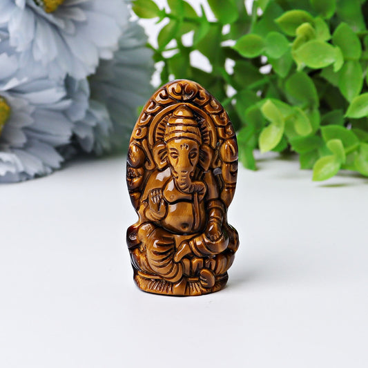 1.9" Tiger's Eye Ganesha Crystal Carving