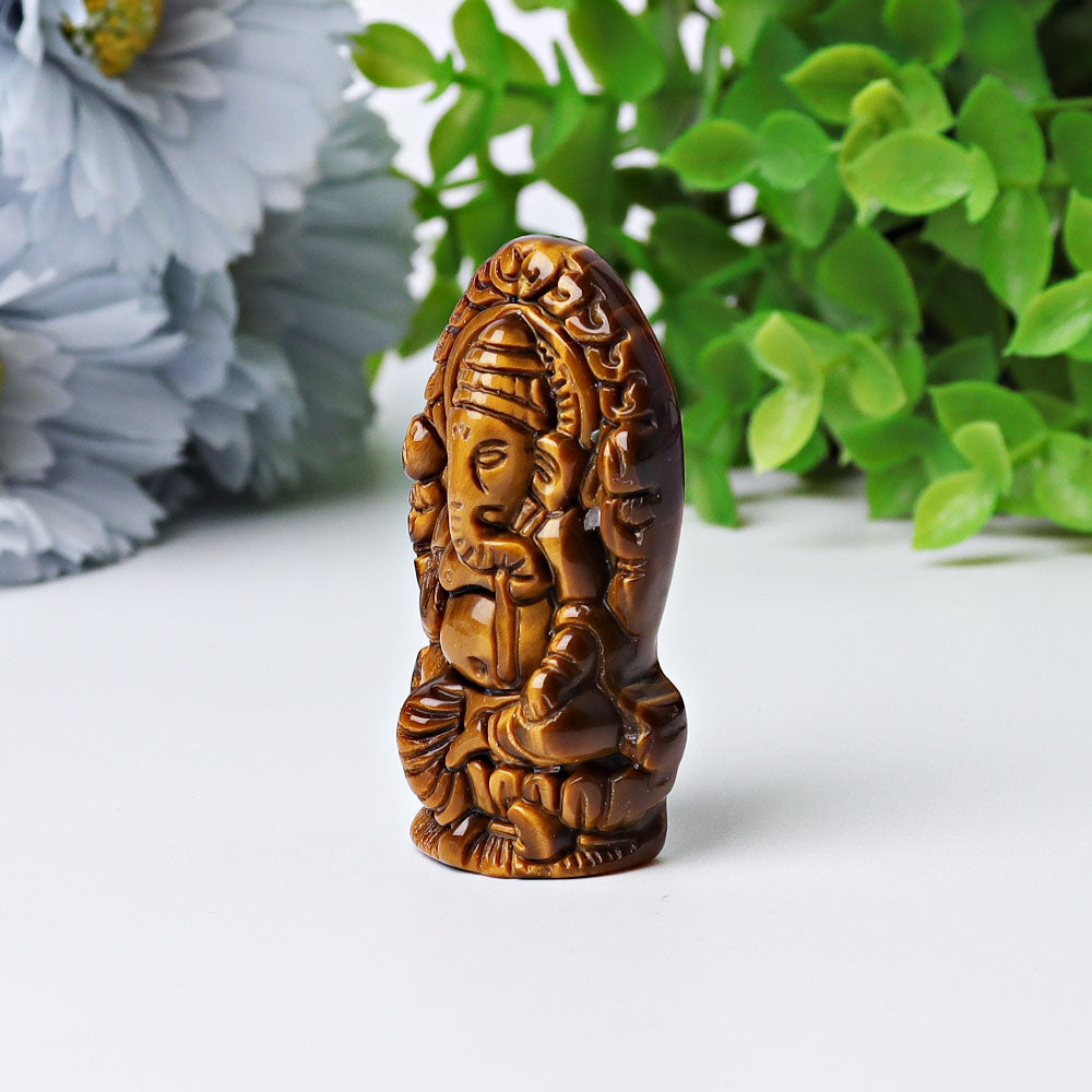 1.9" Tiger's Eye Ganesha Crystal Carving