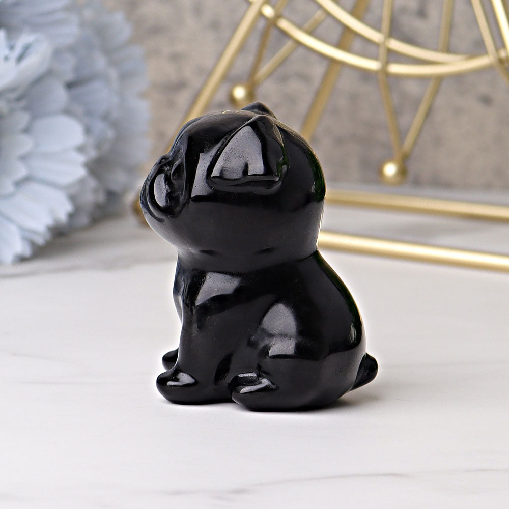 2.3" Black Obsidian Pug Dog Crystal Carvings