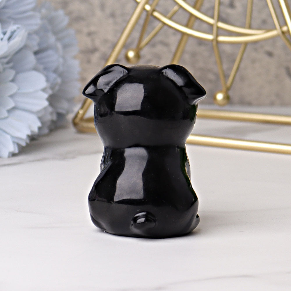 2.3" Black Obsidian Pug Dog Crystal Carvings