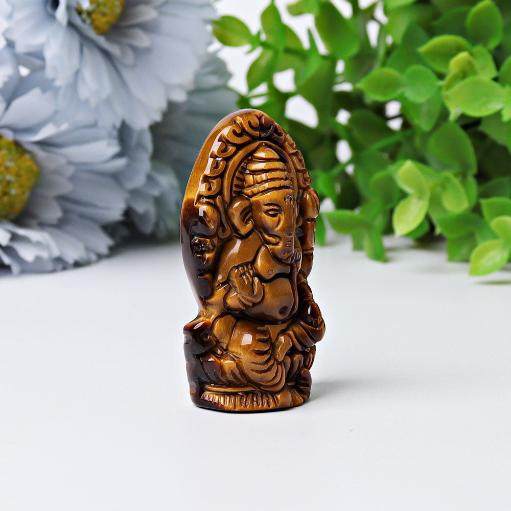 1.9" Tiger's Eye Ganesha Crystal Carving