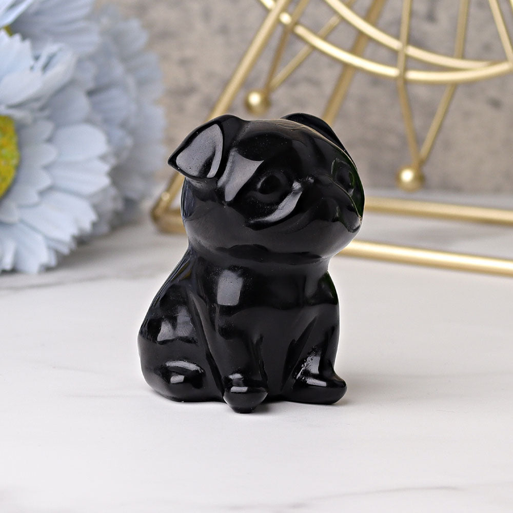 2.3" Black Obsidian Pug Dog Crystal Carvings