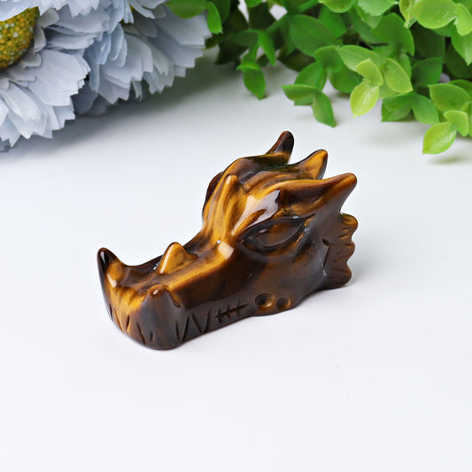 2" Tiger's Eye Dragon Head Crystal Carvings