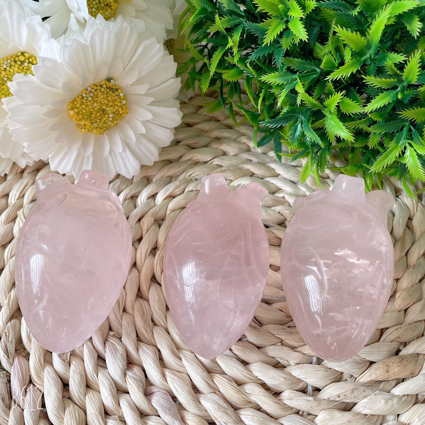 2.7" Rose Quartz Heart Crystal Carvings