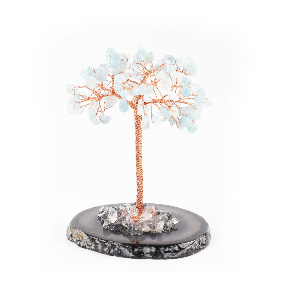 Aquamarine Lucky Tree with Agate Base Free Form