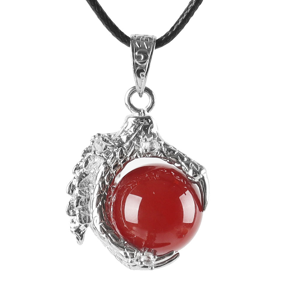 Dragon Paw Wrapped Red Chalcedony Round Ball Gemstone Crystal Pendant