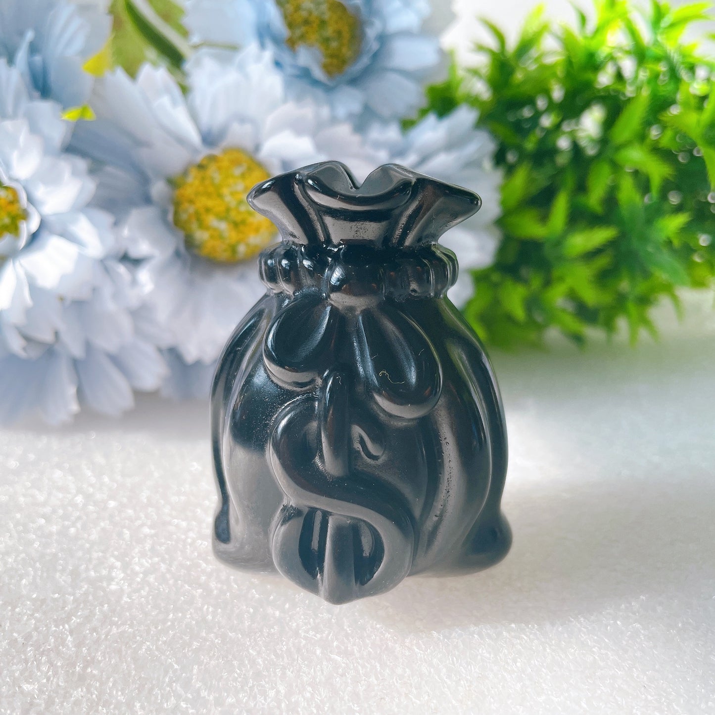 2.3" Black Obsidian Money Bag Crystal Carvings