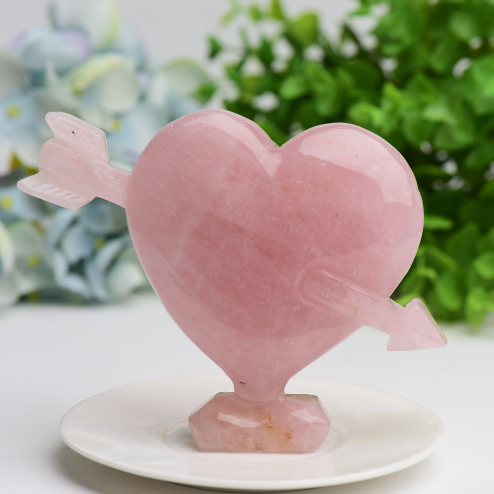 5.0" Rose Quartz Heart Arrow Crystal Carving