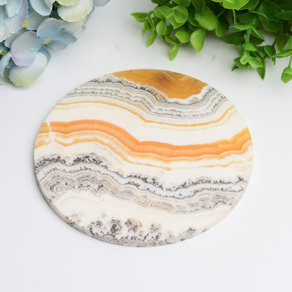 5.5" Orange Calcite Plate Free Form with Stand Bulk Wholesale