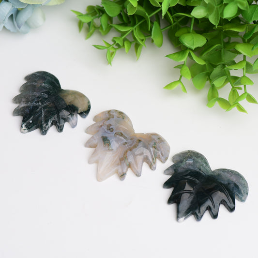 2.0" Moss Agate Maple Leaf Crystal Carving