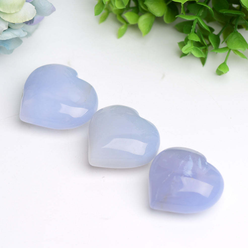 1.5"-2.5" Blue Chalcedony Heart Crystal Carving Bulk Wholesale