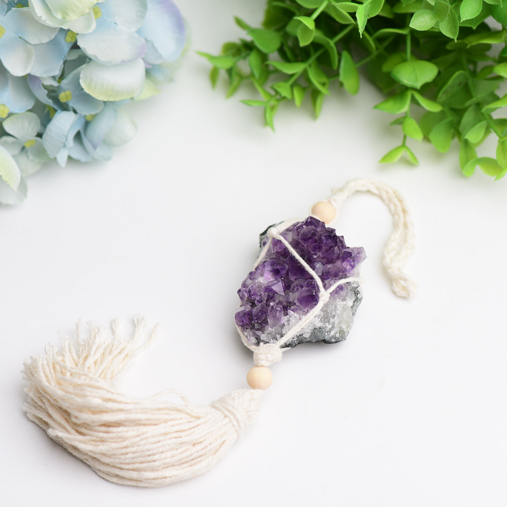 Amethyst Cluster Hanging with Cotton Rope Tassels