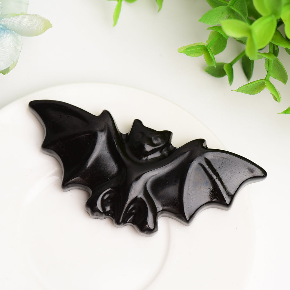 3.7" Black Obsidian Bat Carving Bulk Wholesale