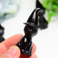 2.3" Black Obsidian Cat with Wizard Hat Carving Bulk Wholesale