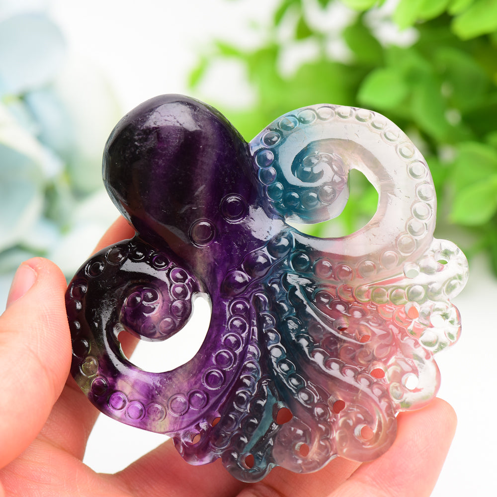 3.3" Rainbow Fluorite Octopus Crystal Carving Bulk Wholesale