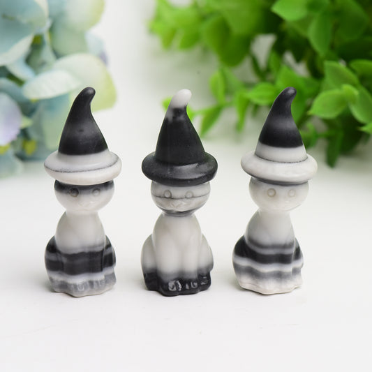 2.35" Taiji Stone Cat with Wizard Hat Crystal Carving Bulk Wholesale