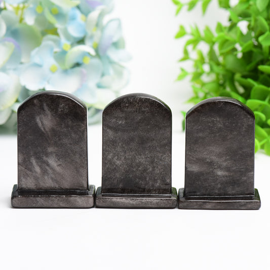 2.5" Silver Obsidian Tombstone Crystal Carving Bulk Wholesale