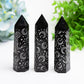 3.0"-3.5" Black Obsidian Crystal Point with Silver Moon Star Printing Bulk Wholesale