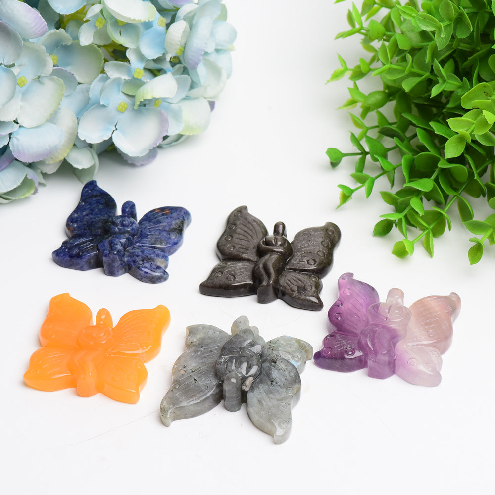 2.5" Mixed Crystal Buterfly Fairy Crystal Carving Bulk Wholesale