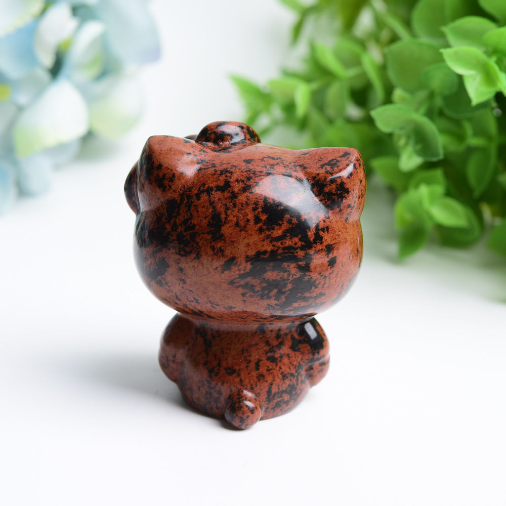 2.2" Mahogany Hello Kitty Cat Crystal Carving Crystal Healing Bulk Wholesale