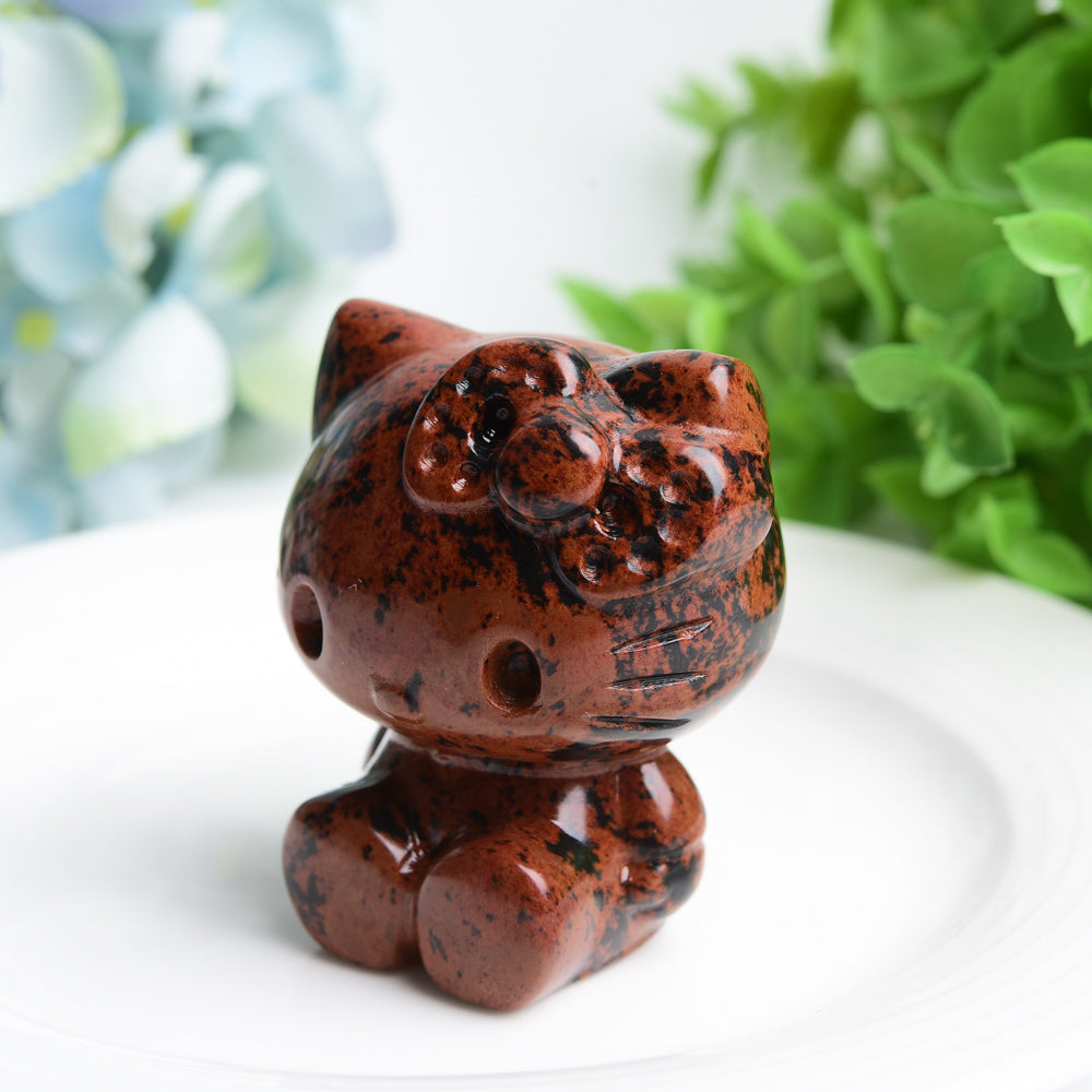 2.2" Mahogany Hello Kitty Cat Crystal Carving Bulk Wholesale