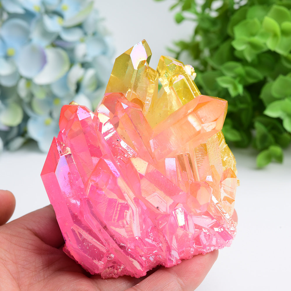 Aura Yellow & Pink Crystal Clusters Free Form Bulk Wholesale