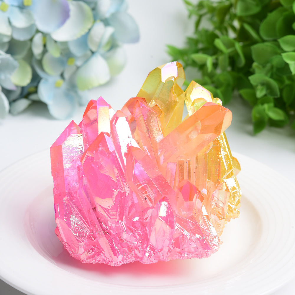 Aura Yellow & Pink Crystal Clusters Free Form Bulk Wholesale