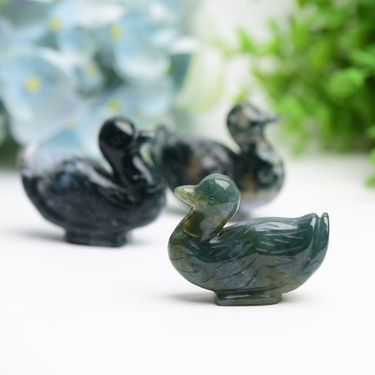 2.1" Moss Agate Duck Animal Crystal Carving