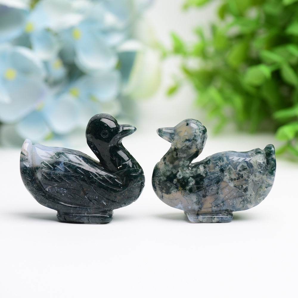 2.1" Moss Agate Duck Animal Crystal Carving