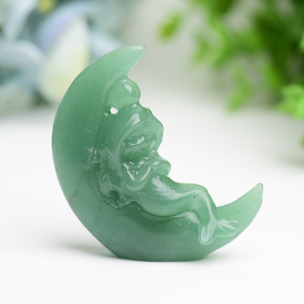 2.1" Moon with Fairy Crystal Carving Free Form