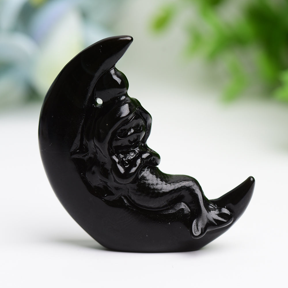 2.1" Moon with Fairy Crystal Carving Free Form