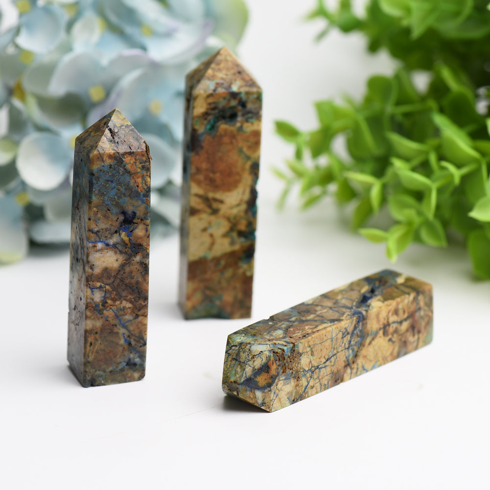 3.0"-4.0" Azurite Grow with Malachite Stone Crystal Point Bulk Wholesale